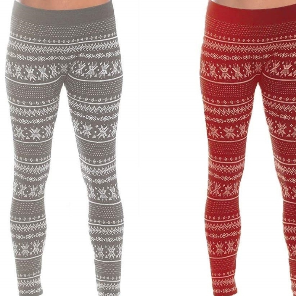 3 Pk Winter  Women's Fair Isle Fleece Leggings